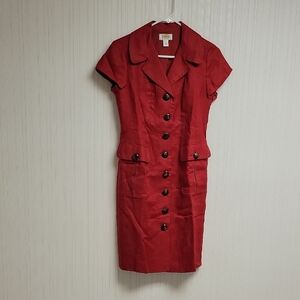Talbots Red Shirt Dress. 100% Linen. 4P Office Business Old Money Vintage